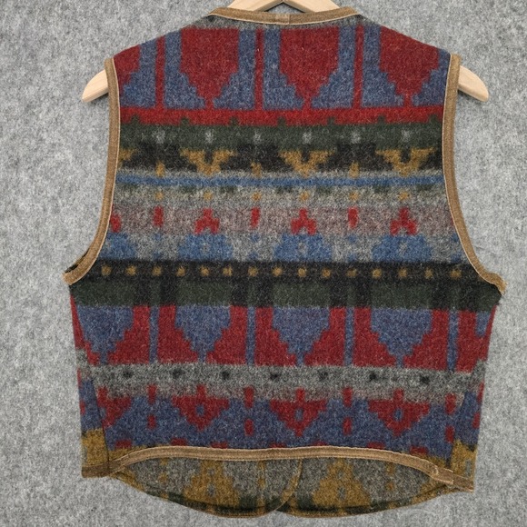 Vintage L.L. Bean Vest Womens M Multi Wool Suede Trim Western Aztec Rustic - Picture 2 of 10